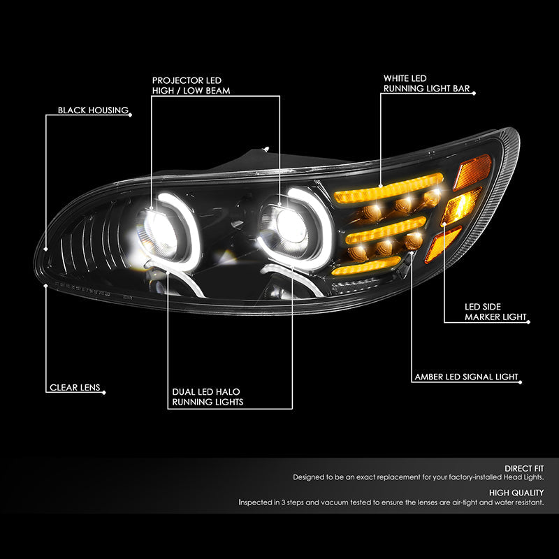 LED DRL Halo Projector Headlights<br>10-20 Peterbilt 337 348