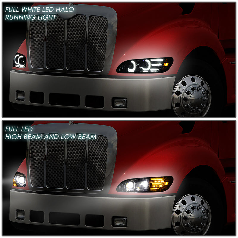 LED DRL Halo Projector Headlights<br>10-20 Peterbilt 337 348