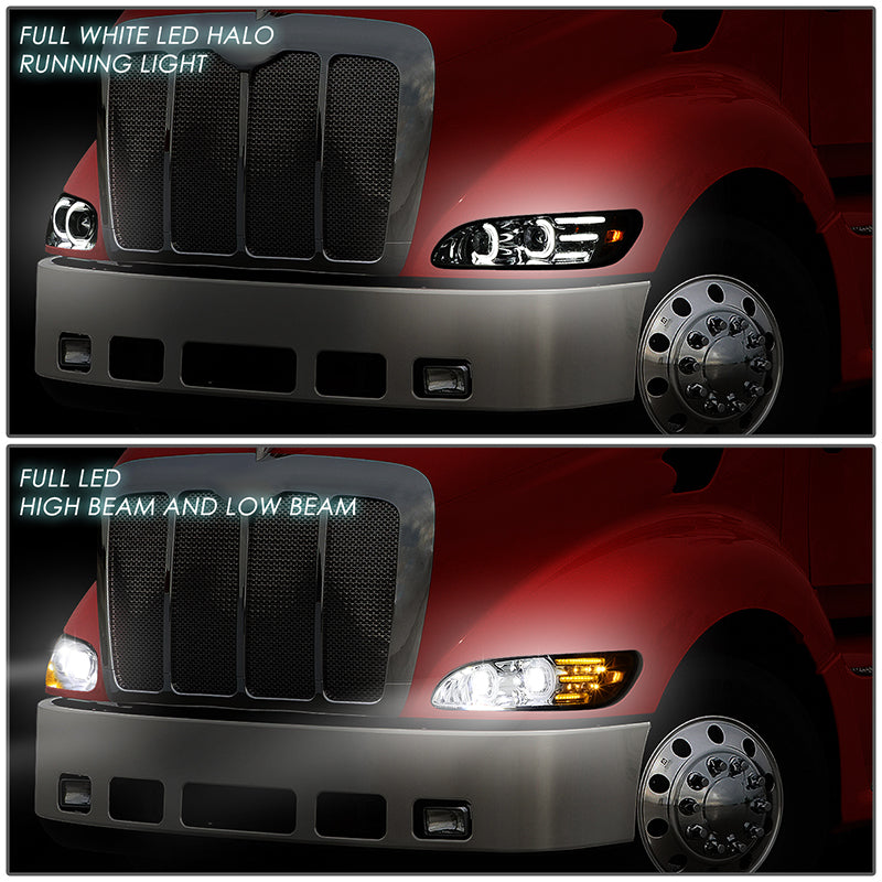 LED DRL Halo Projector Headlights<br>10-20 Peterbilt 337 348