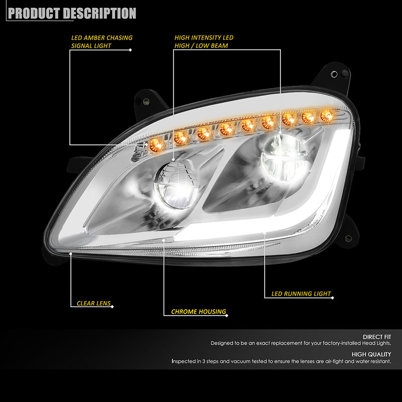 LED DRL Sequential Headlights (Chrome) <br>13-20 Peterbilt 579, 11-18 587