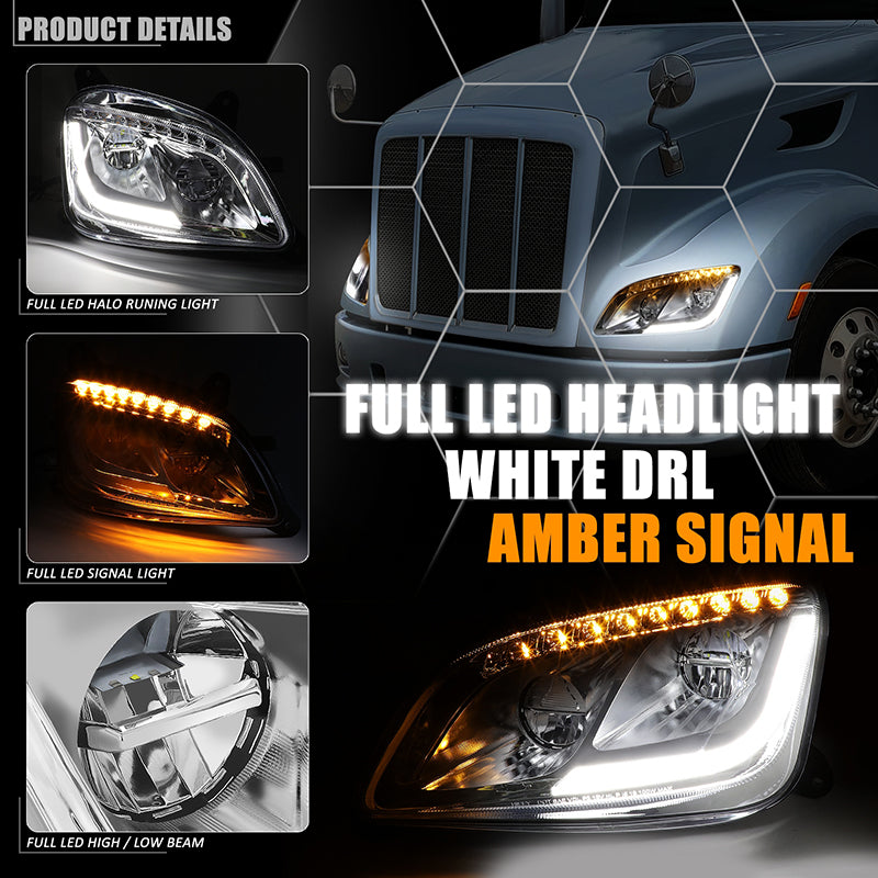 LED DRL Sequential Headlights (Chrome) <br>13-20 Peterbilt 579, 11-18 587