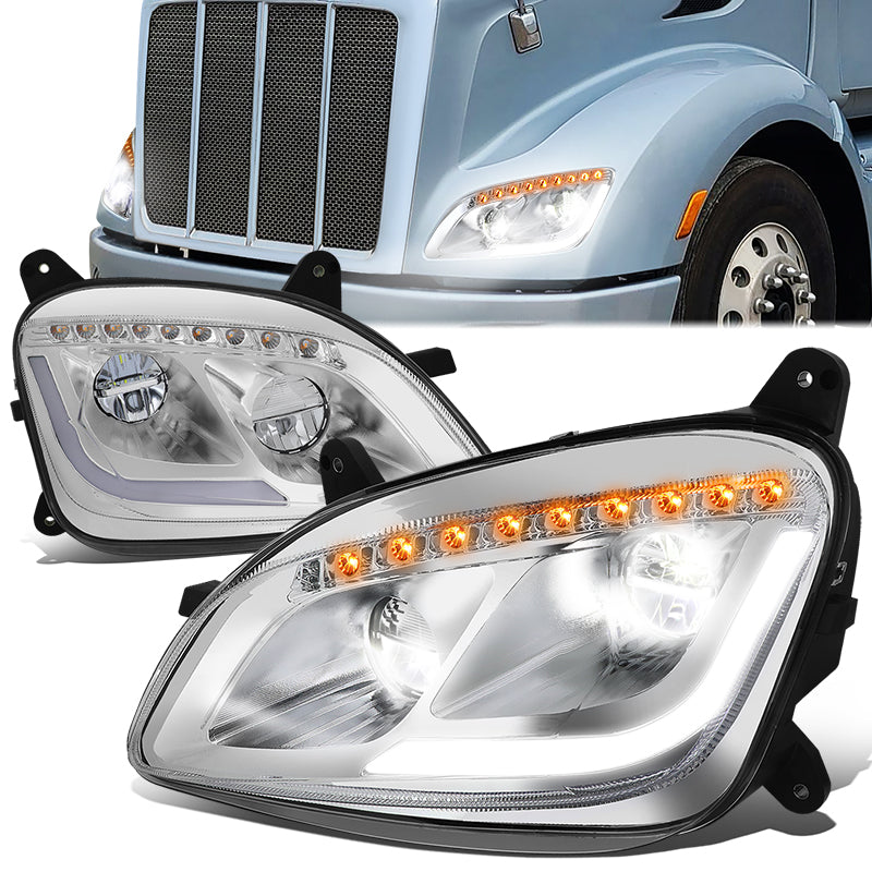 LED DRL Sequential Headlights (Chrome) <br>13-20 Peterbilt 579, 11-18 587