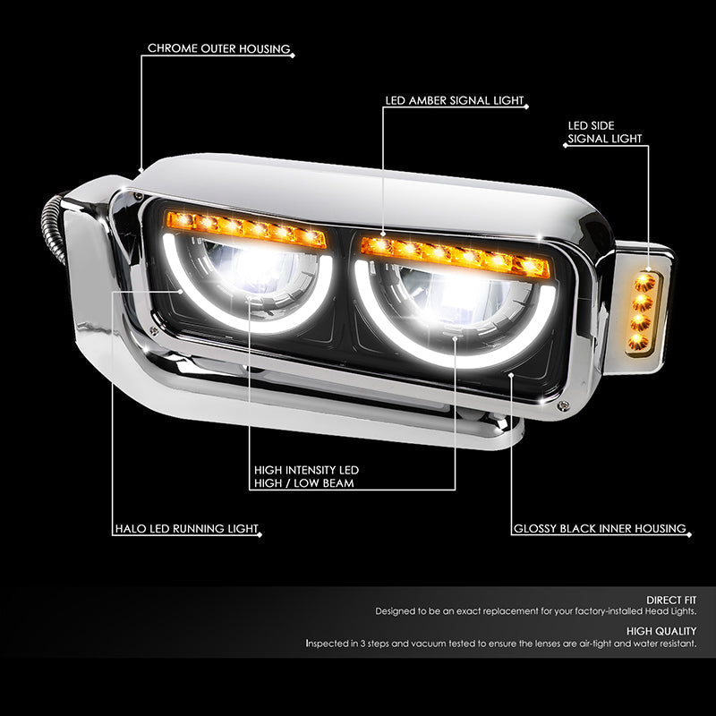 LED DRL Halo Headlights<br>81-88 Peterbilt 359, 87-07 379, 08-21 389