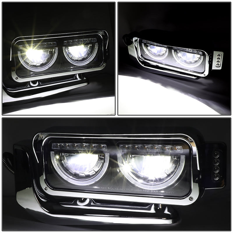 LED DRL Halo Headlights<br>81-88 Peterbilt 359, 87-07 379, 08-21 389