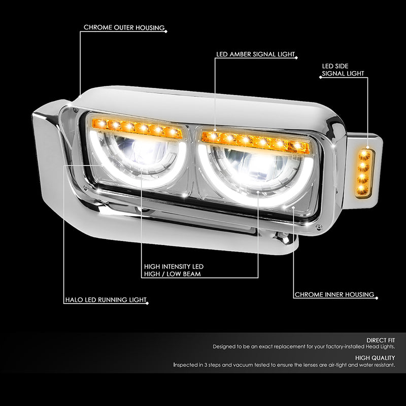 LED DRL Halo Headlights<br>81-88 Peterbilt 359, 87-07 379, 08-21 389