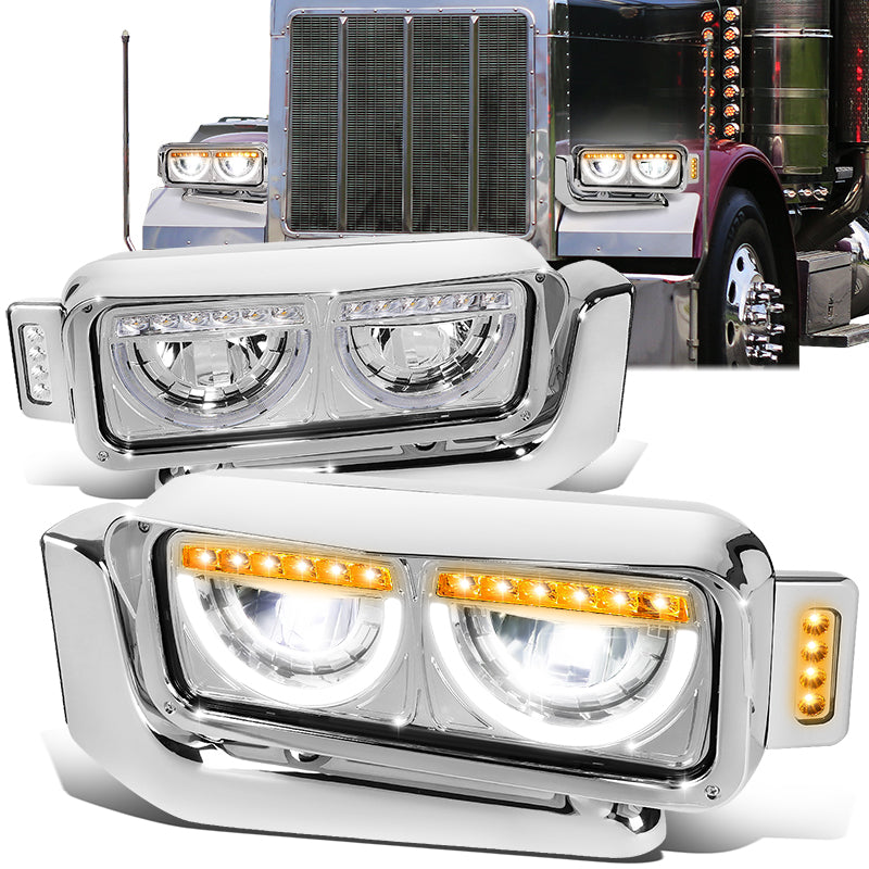 LED DRL Halo Headlights<br>81-88 Peterbilt 359, 87-07 379, 08-21 389