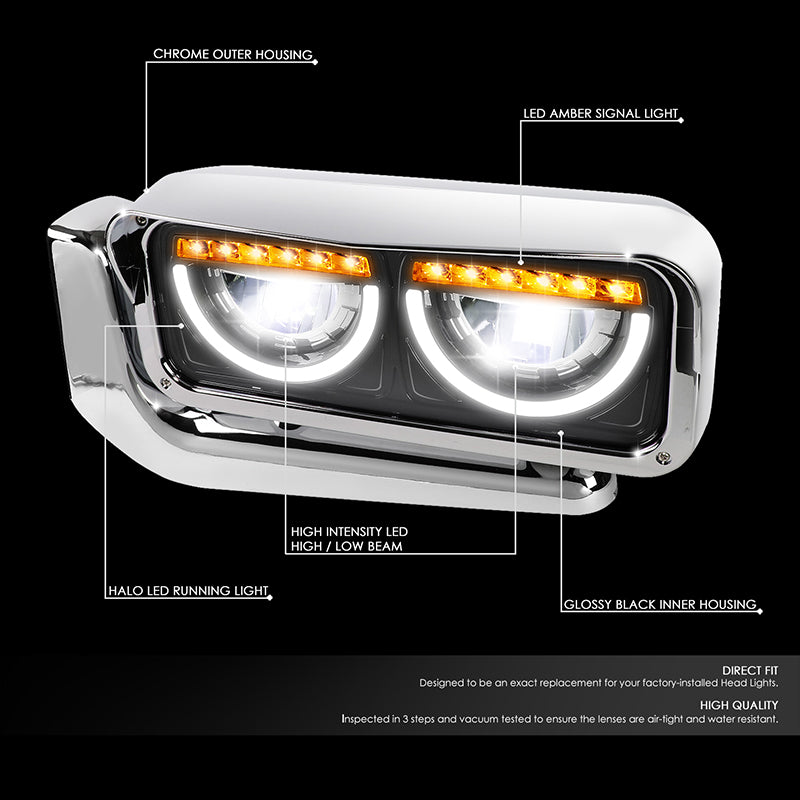 LED DRL Halo Headlights<br>81-88 Peterbilt 359, 87-07 379, 08-21 389