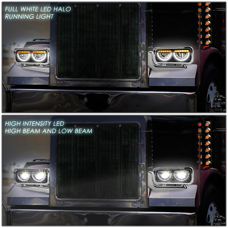 LED DRL Halo Headlights<br>81-88 Peterbilt 359, 87-07 379, 08-21 389