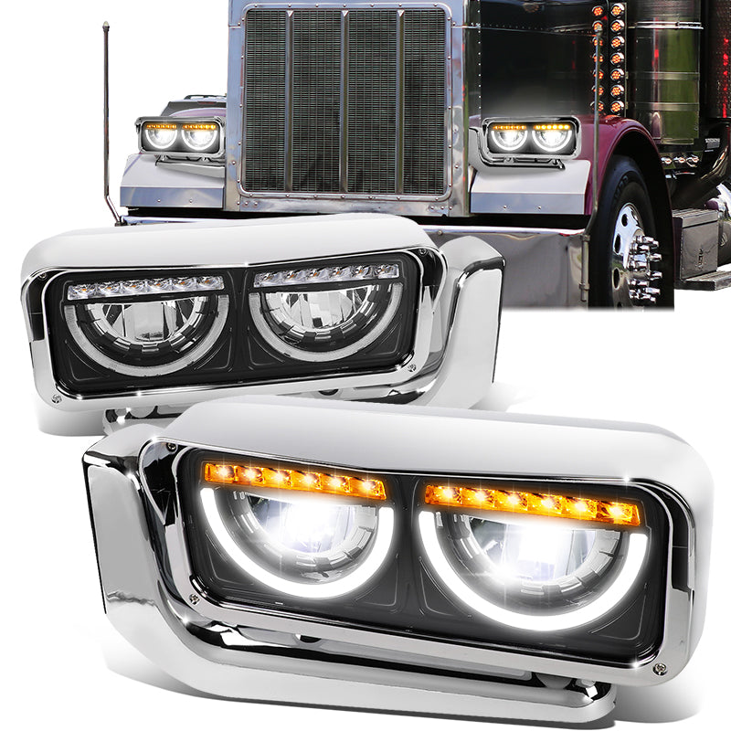 LED DRL Halo Headlights<br>81-88 Peterbilt 359, 87-07 379, 08-21 389