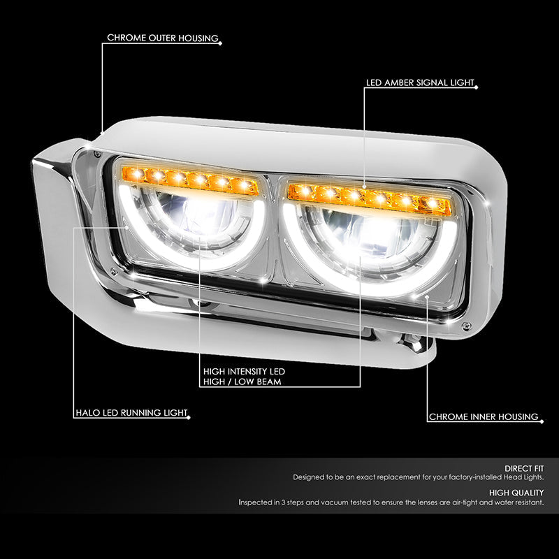 LED DRL Halo Headlights<br>81-88 Peterbilt 359, 87-07 379, 08-21 389