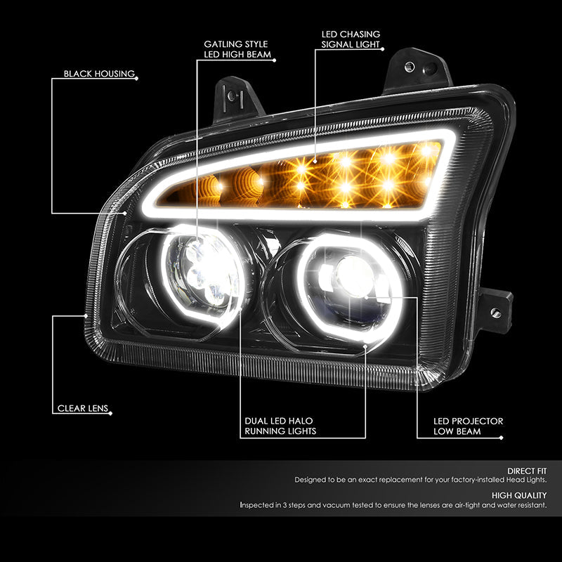 LED DRL Halo Sequential Projector Headlights<br>19-22 Kenworth T880