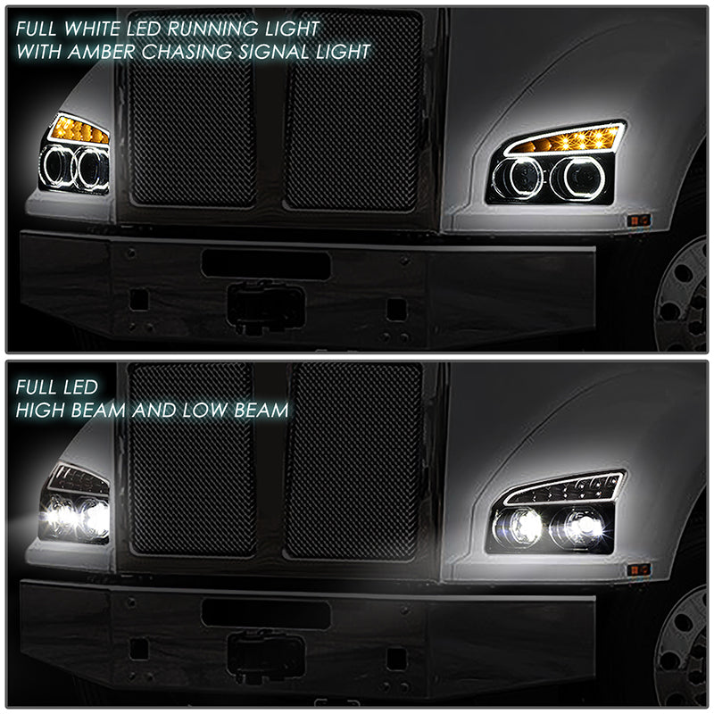 LED DRL Halo Sequential Projector Headlights<br>19-22 Kenworth T880