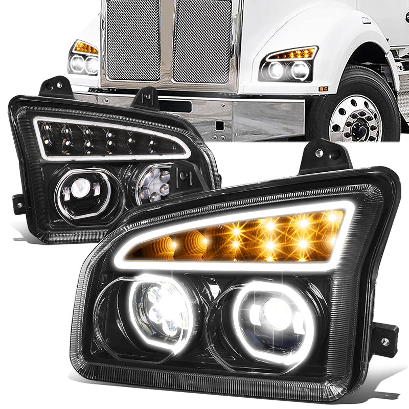 LED DRL Halo Sequential Projector Headlights<br>19-22 Kenworth T880