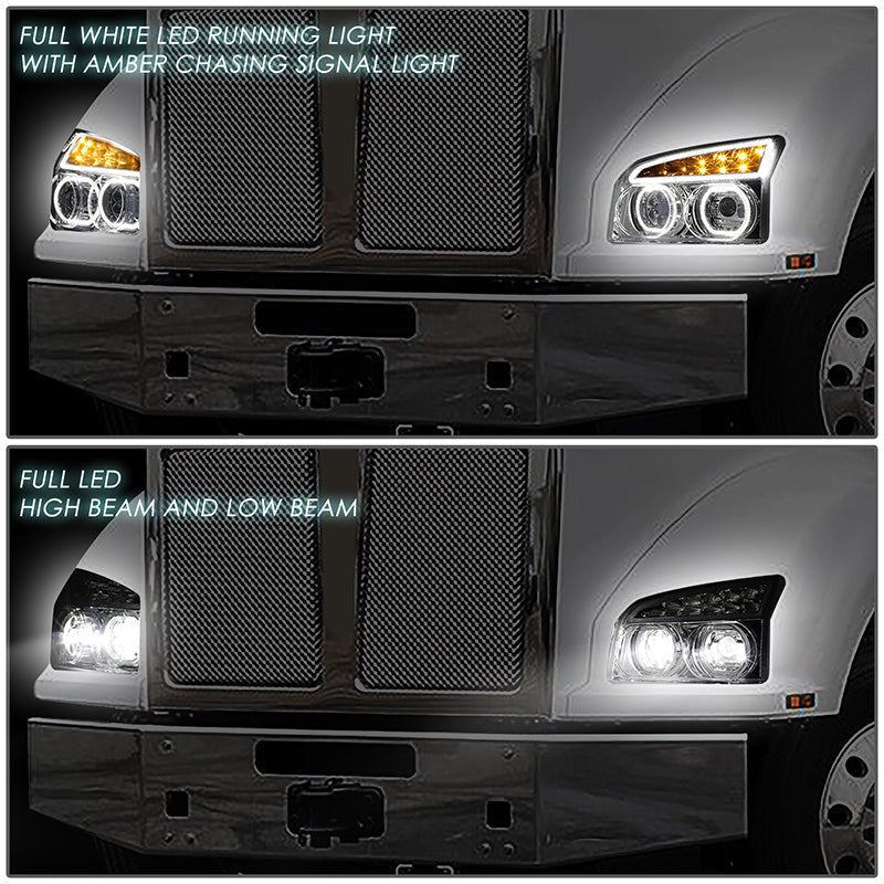 LED DRL Halo Sequential Projector Headlights<br>19-22 Kenworth T880