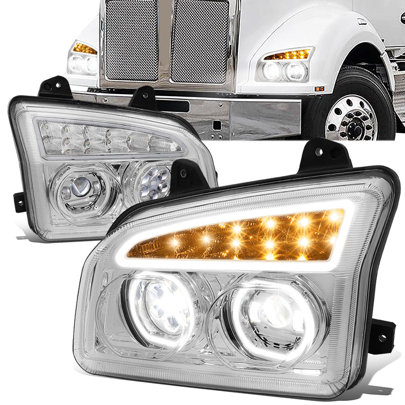 LED DRL Halo Sequential Projector Headlights<br>19-22 Kenworth T880