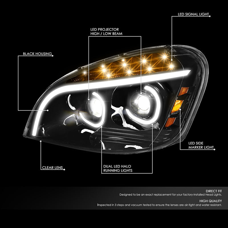 LED DRL Sequential Projector Headlights<br>08-17 Freightliner Cascadia