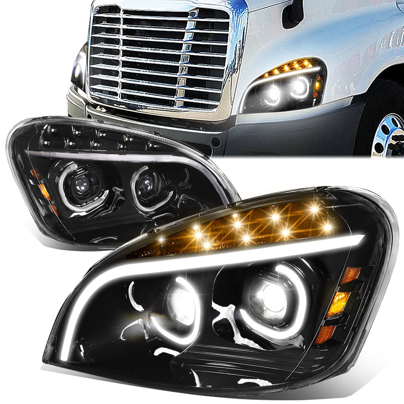 LED DRL Sequential Projector Headlights<br>08-17 Freightliner Cascadia