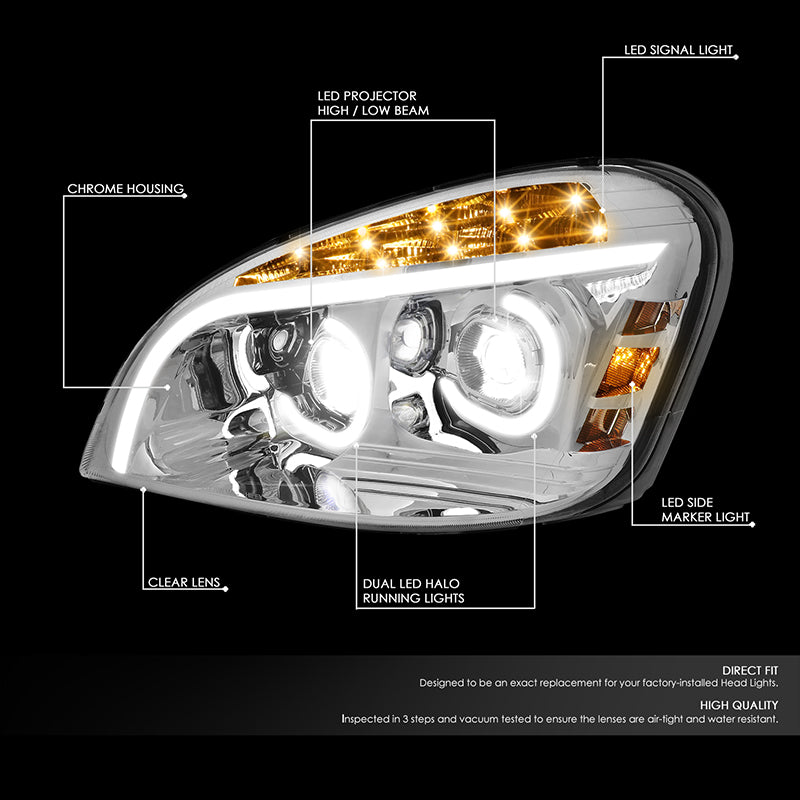 LED DRL Sequential Projector Headlights<br>08-17 Freightliner Cascadia