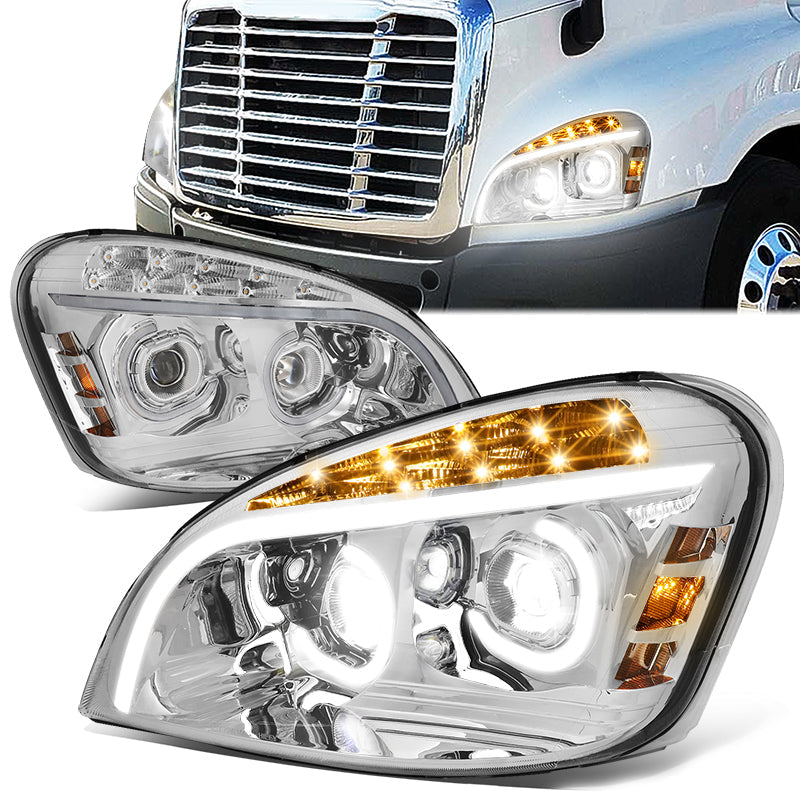 LED DRL Sequential Projector Headlights<br>08-17 Freightliner Cascadia