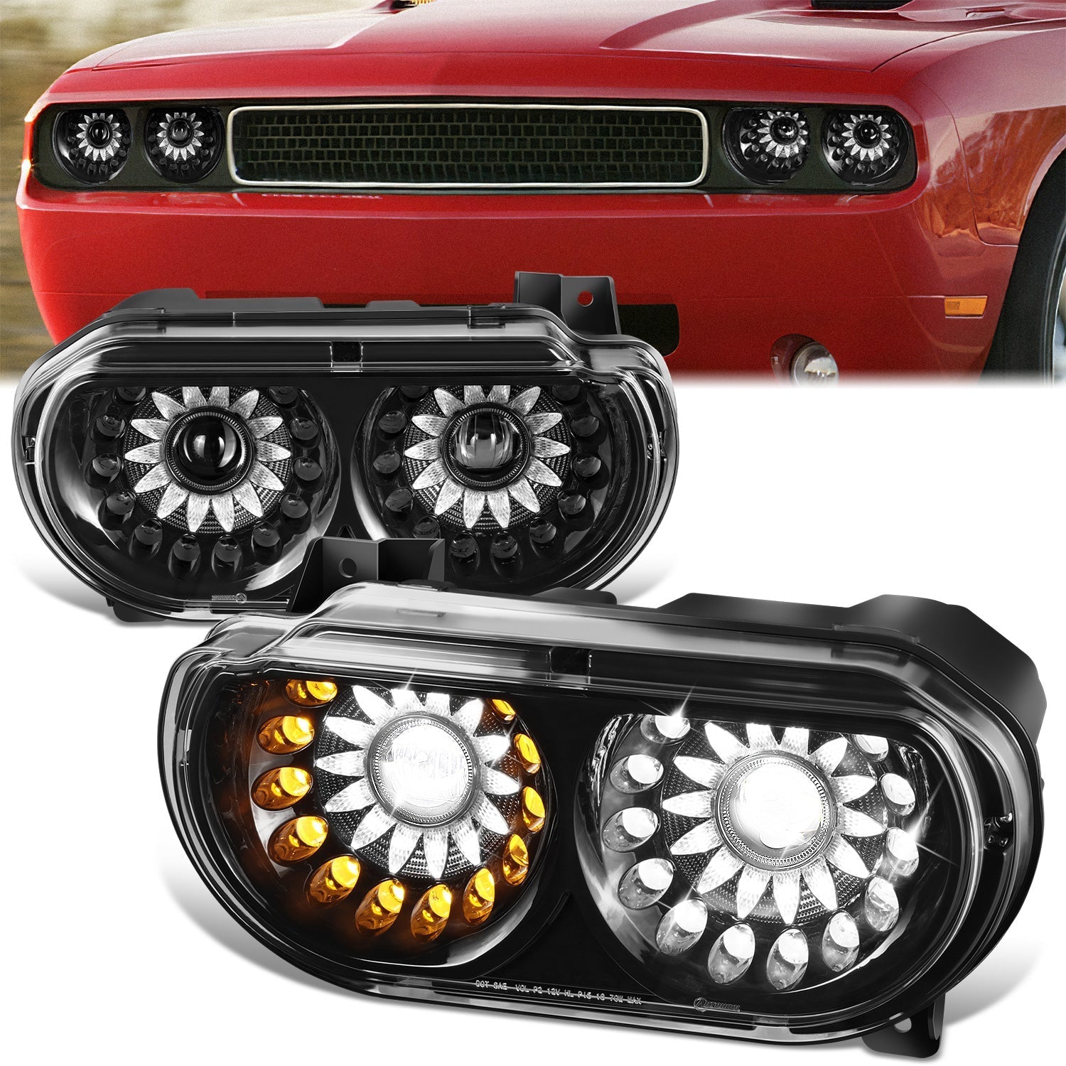 LED DRL Projector Headlights <br>08-14 Dodge Challenger