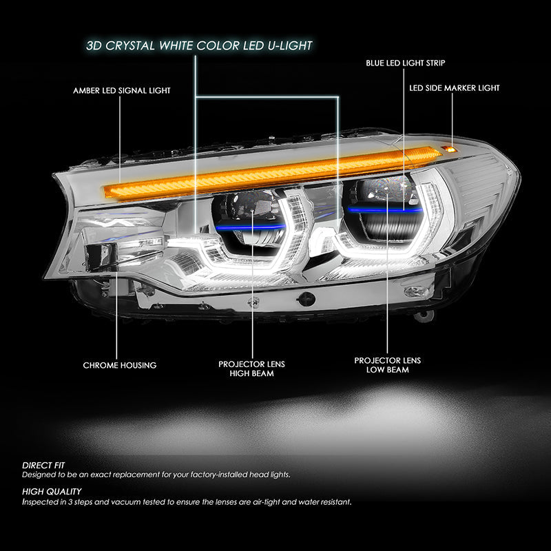 LED DRL Halo Sequential Headlights<br>17-20 BMW 530i 540i / xDrive