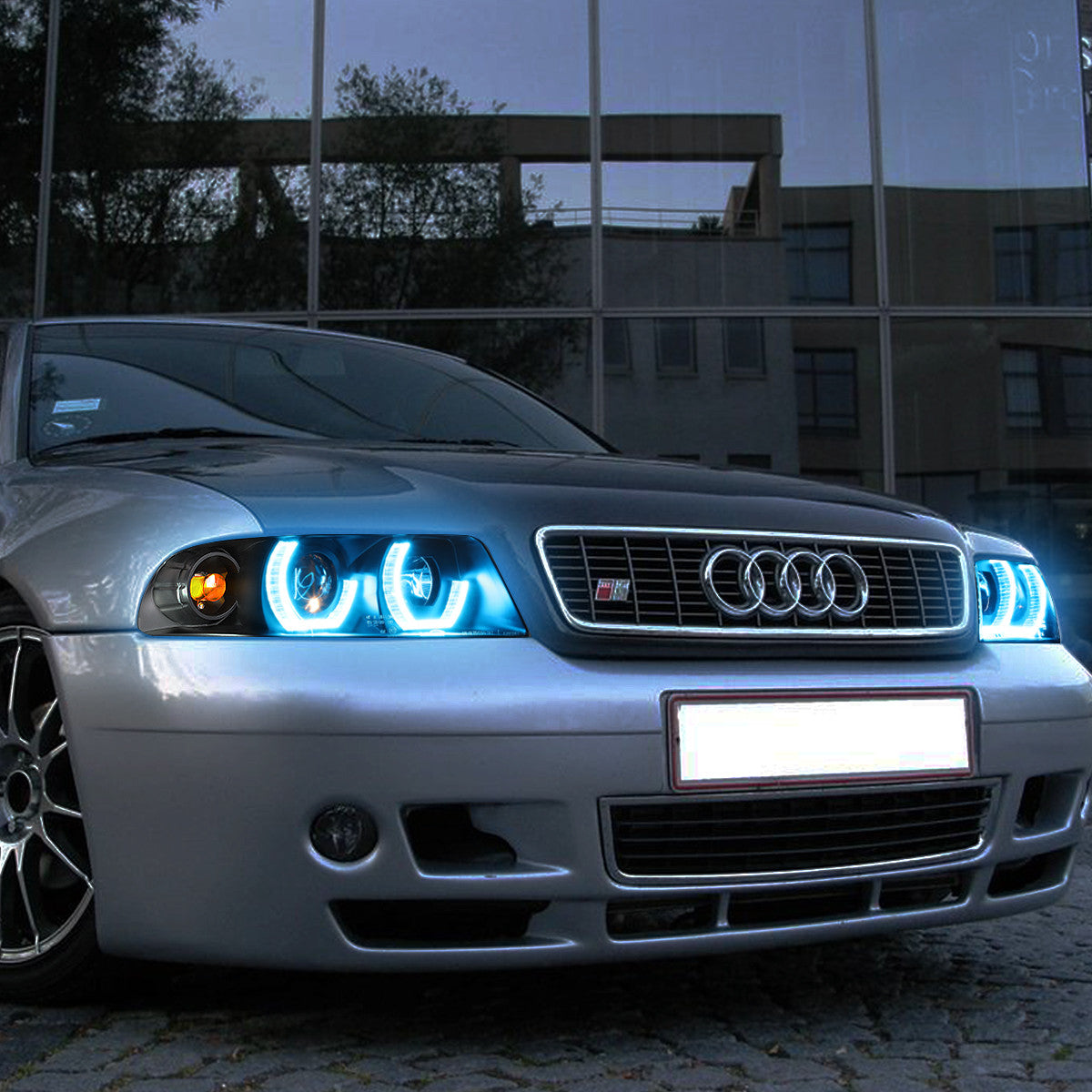 LED DRL Halo Projector Headlights<br>99-01 Audi A4 Quattro