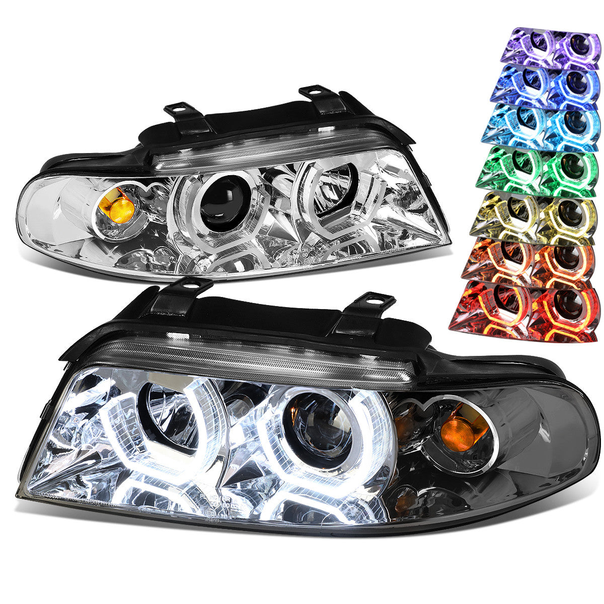 LED DRL Halo Projector Headlights<br>99-01 Audi A4 Quattro