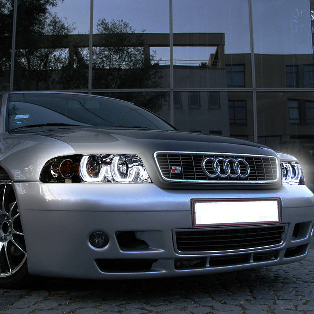 LED DRL Halo Projector Headlights<br>99-01 Audi A4 Quattro