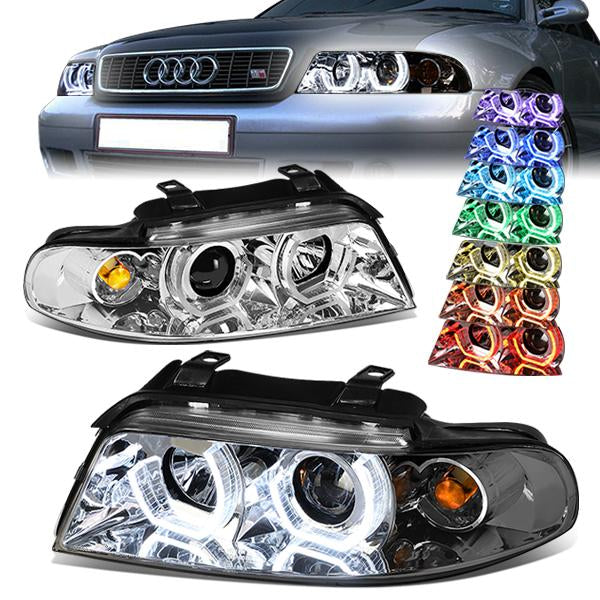 LED DRL Halo Projector Headlights<br>99-01 Audi A4 Quattro