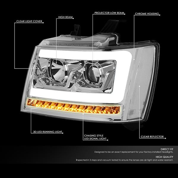 LED DRL Sequential Headlights<br>07-13 Chevy Avalanche Tahoe Suburban 1500 2500