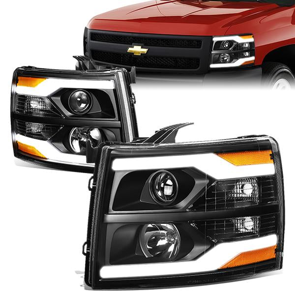 LED DRL Projector Headlights<br>07-13 Chevy Silverado 1500-3500/ HD