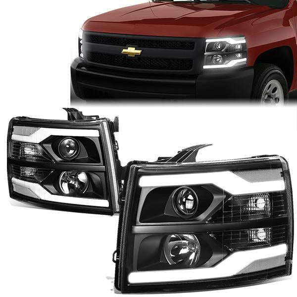 LED DRL Projector Headlights<br>07-13 Chevy Silverado 1500-3500/ HD