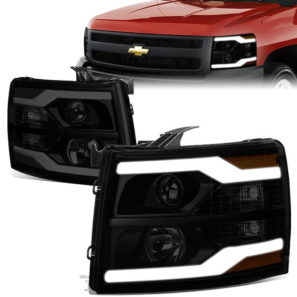 LED DRL Projector Headlights<br>07-13 Chevy Silverado 1500-3500/ HD