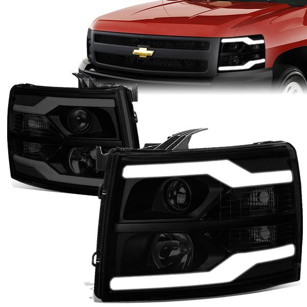 LED DRL Projector Headlights<br>07-13 Chevy Silverado 1500-3500/ HD