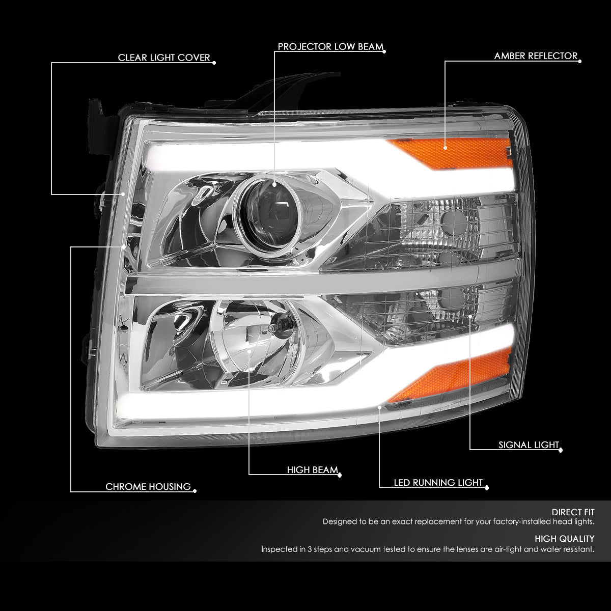 LED DRL Projector Headlights<br>07-13 Chevy Silverado 1500-3500/ HD