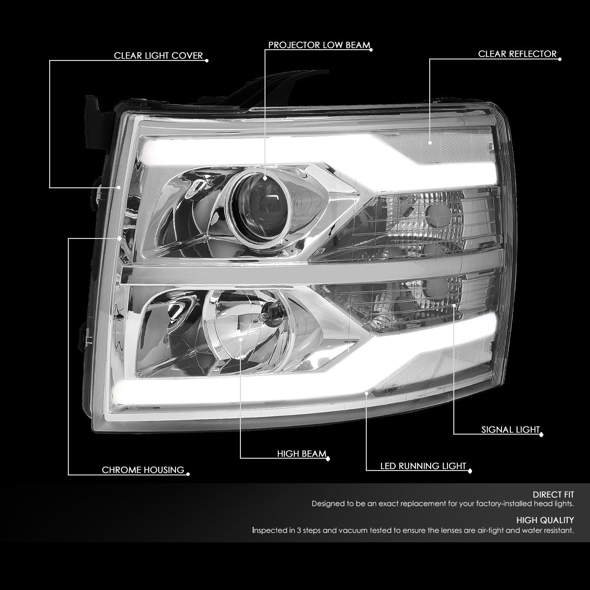 LED DRL Projector Headlights<br>07-13 Chevy Silverado 1500-3500/ HD