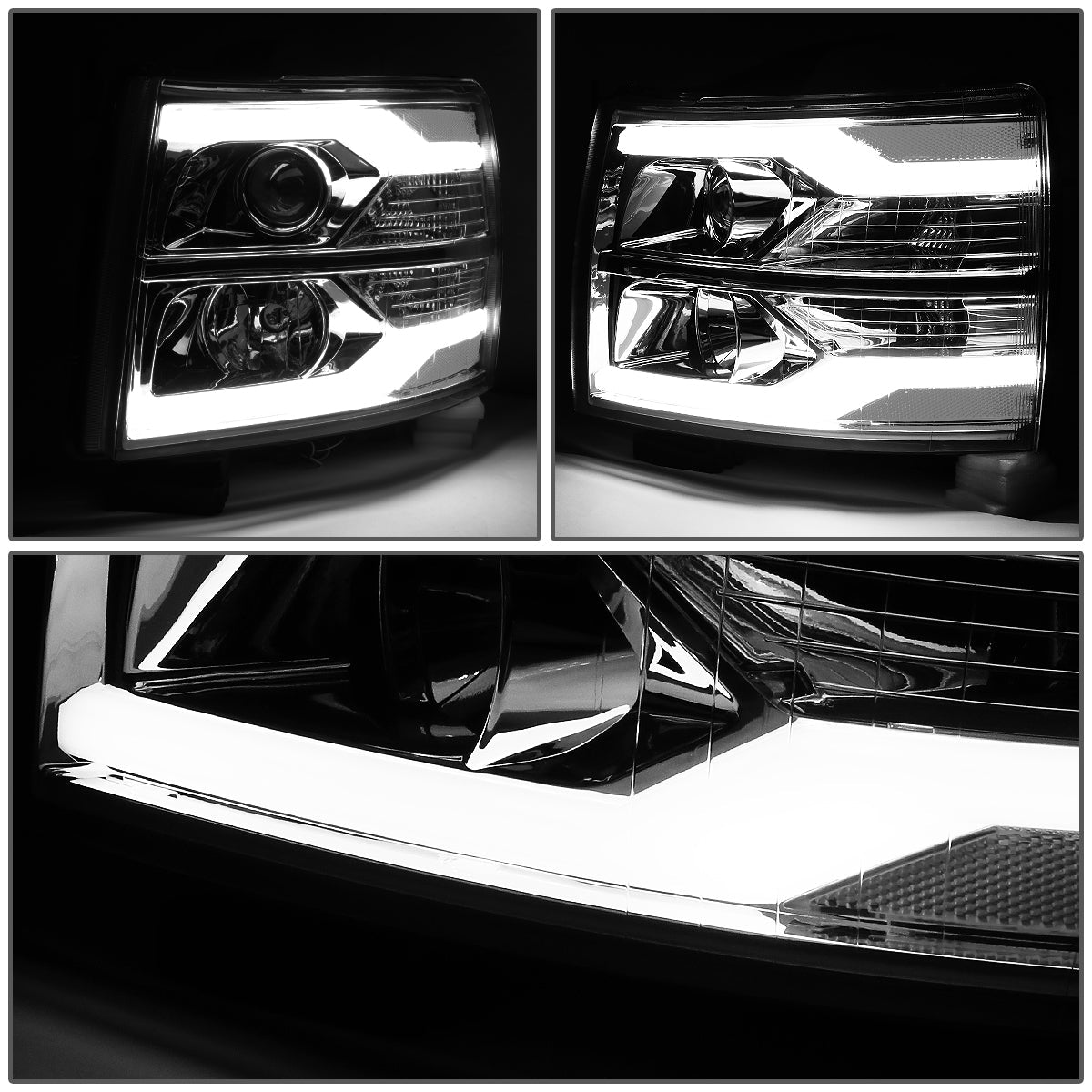 LED DRL Projector Headlights<br>07-13 Chevy Silverado 1500-3500/ HD