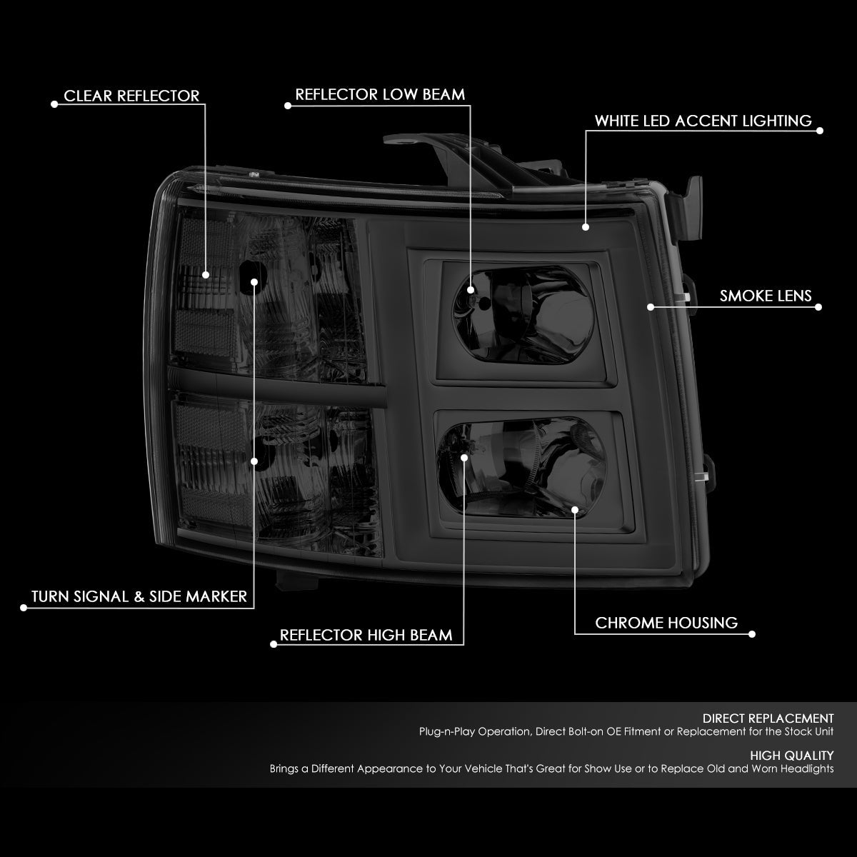 Factory Style Headlights<br>07-13 Chevy 1500 2500HD 3500