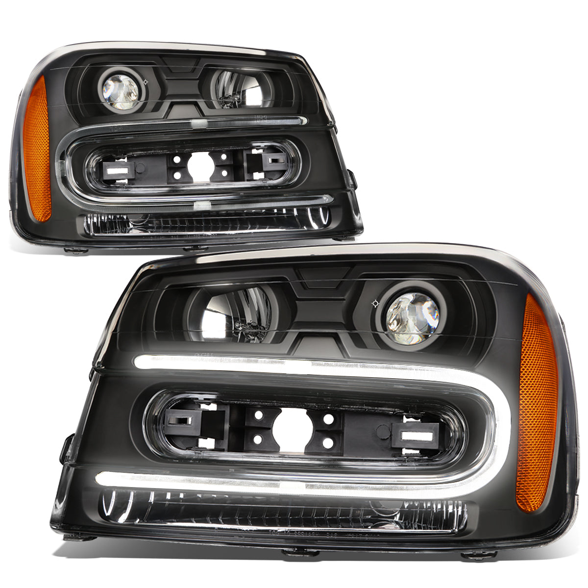 LED DRL Projector Headlights<br>02-09 Chevy Trailblazer