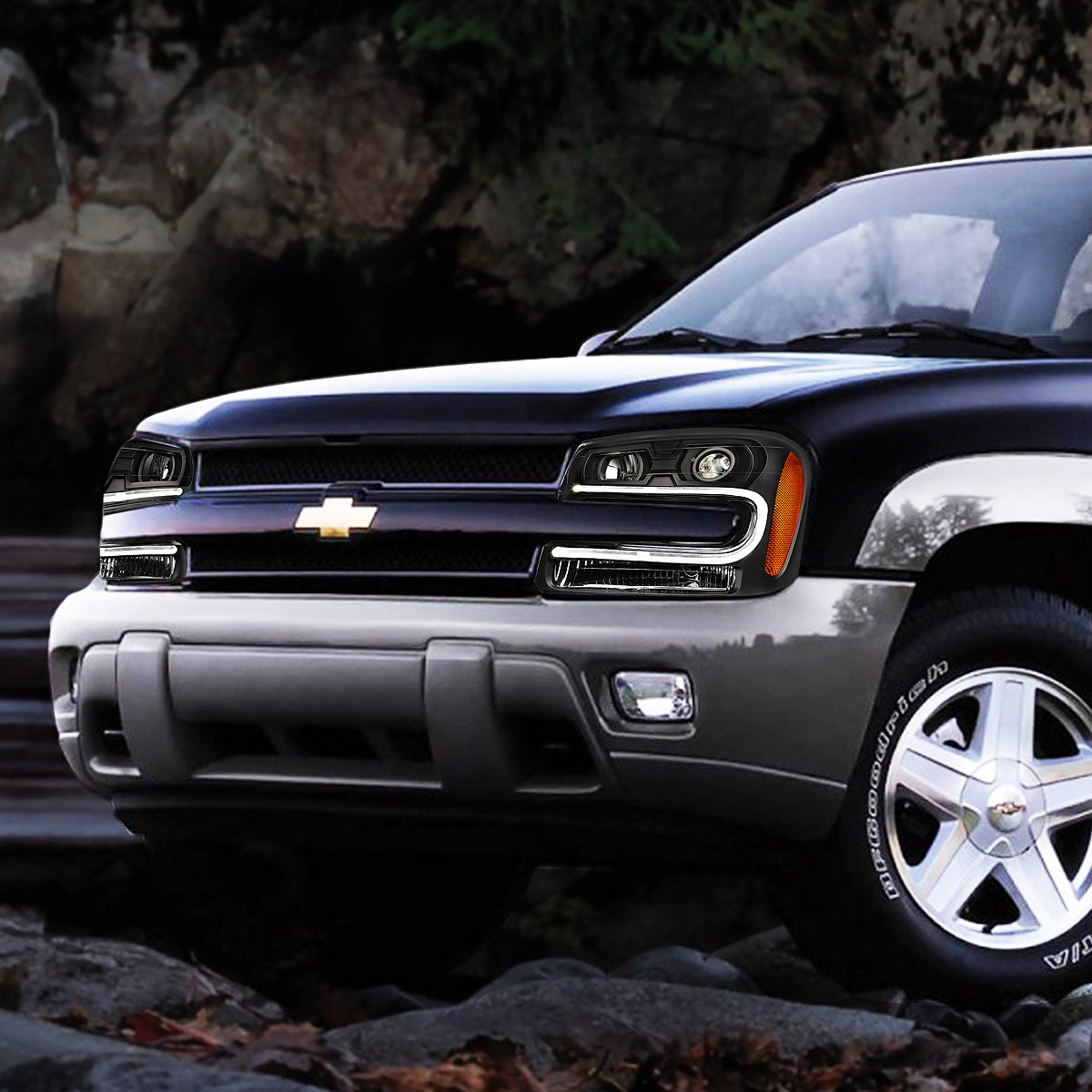 LED DRL Projector Headlights<br>02-09 Chevy Trailblazer