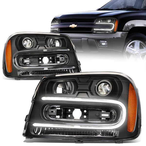 LED DRL Projector Headlights<br>02-09 Chevy Trailblazer