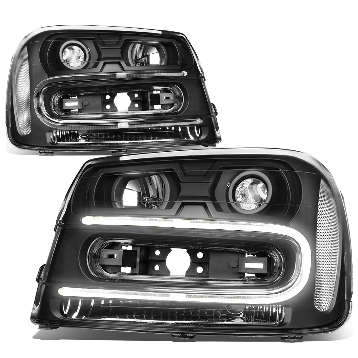 LED DRL Projector Headlights<br>02-09 Chevy Trailblazer