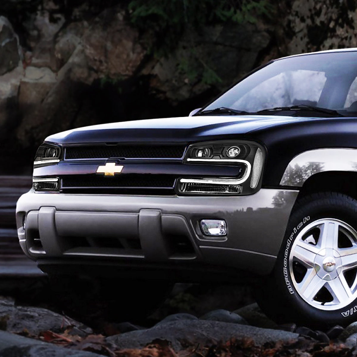 LED DRL Projector Headlights<br>02-09 Chevy Trailblazer