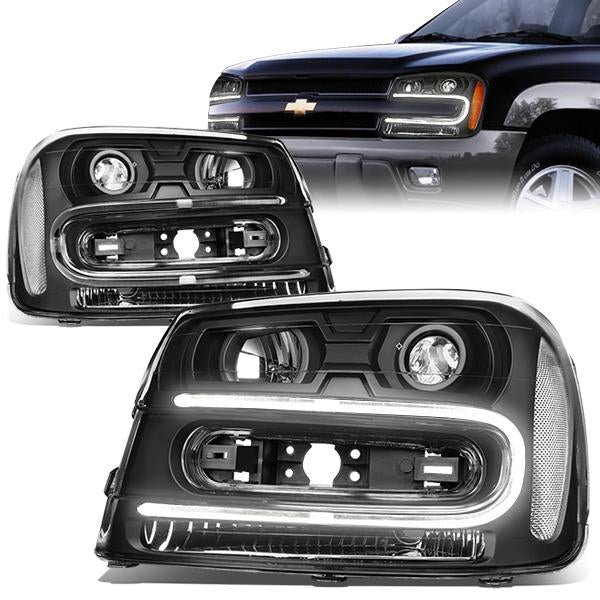 LED DRL Projector Headlights<br>02-09 Chevy Trailblazer