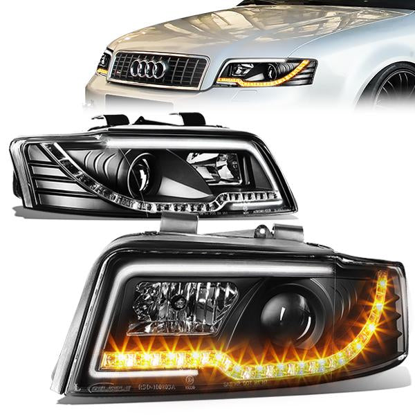 LED DRL Projector Headlights<br>02-05 Audi A4 B6, 04-05 S4 B6 Quattro