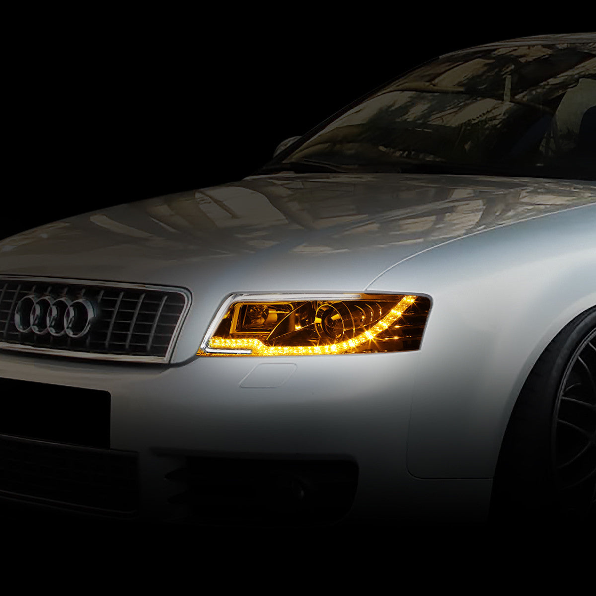 LED DRL Projector Headlights<br>02-05 Audi A4 B6, 04-05 S4 B6 Quattro