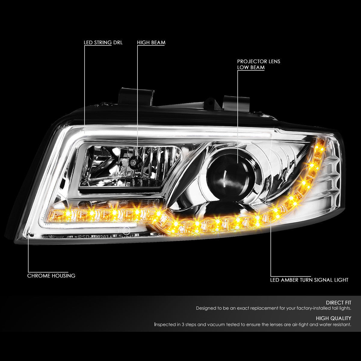 LED DRL Projector Headlights<br>02-05 Audi A4 B6, 04-05 S4 B6 Quattro