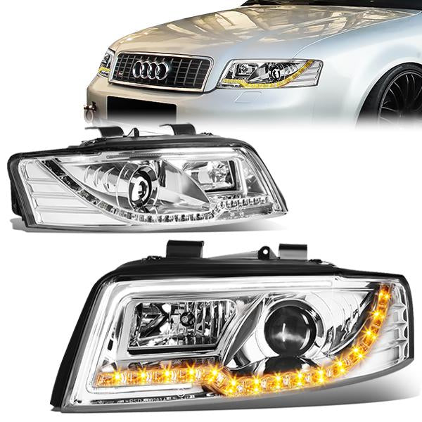 LED DRL Projector Headlights<br>02-05 Audi A4 B6, 04-05 S4 B6 Quattro