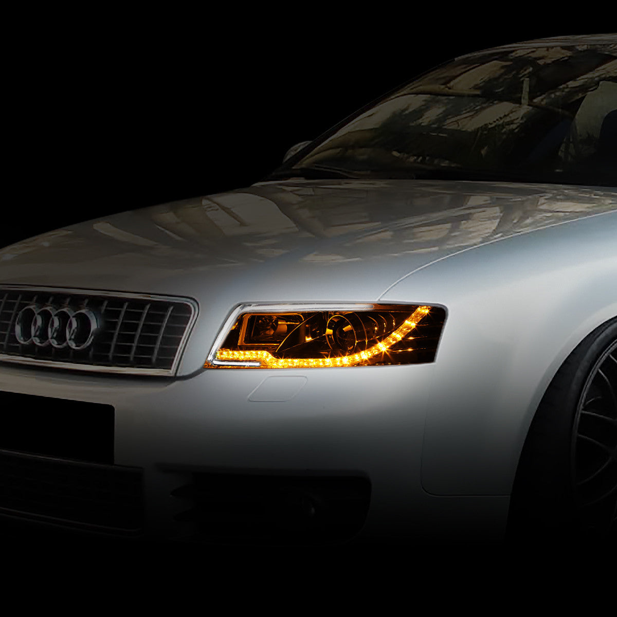 LED DRL Projector Headlights<br>02-05 Audi A4 B6, 04-05 S4 B6 Quattro