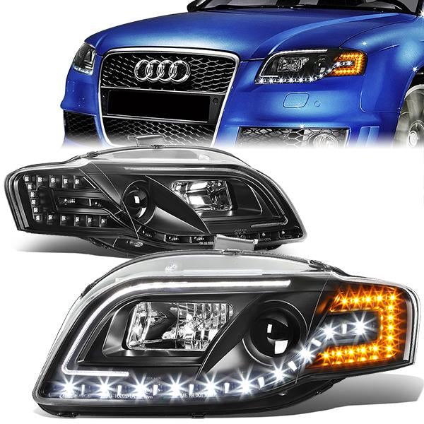 LED DRL Projector Headlights<br>05-08 Audi A4, 06-08 S4